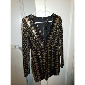Black gold Aztec print sequins dress by Touchdolls